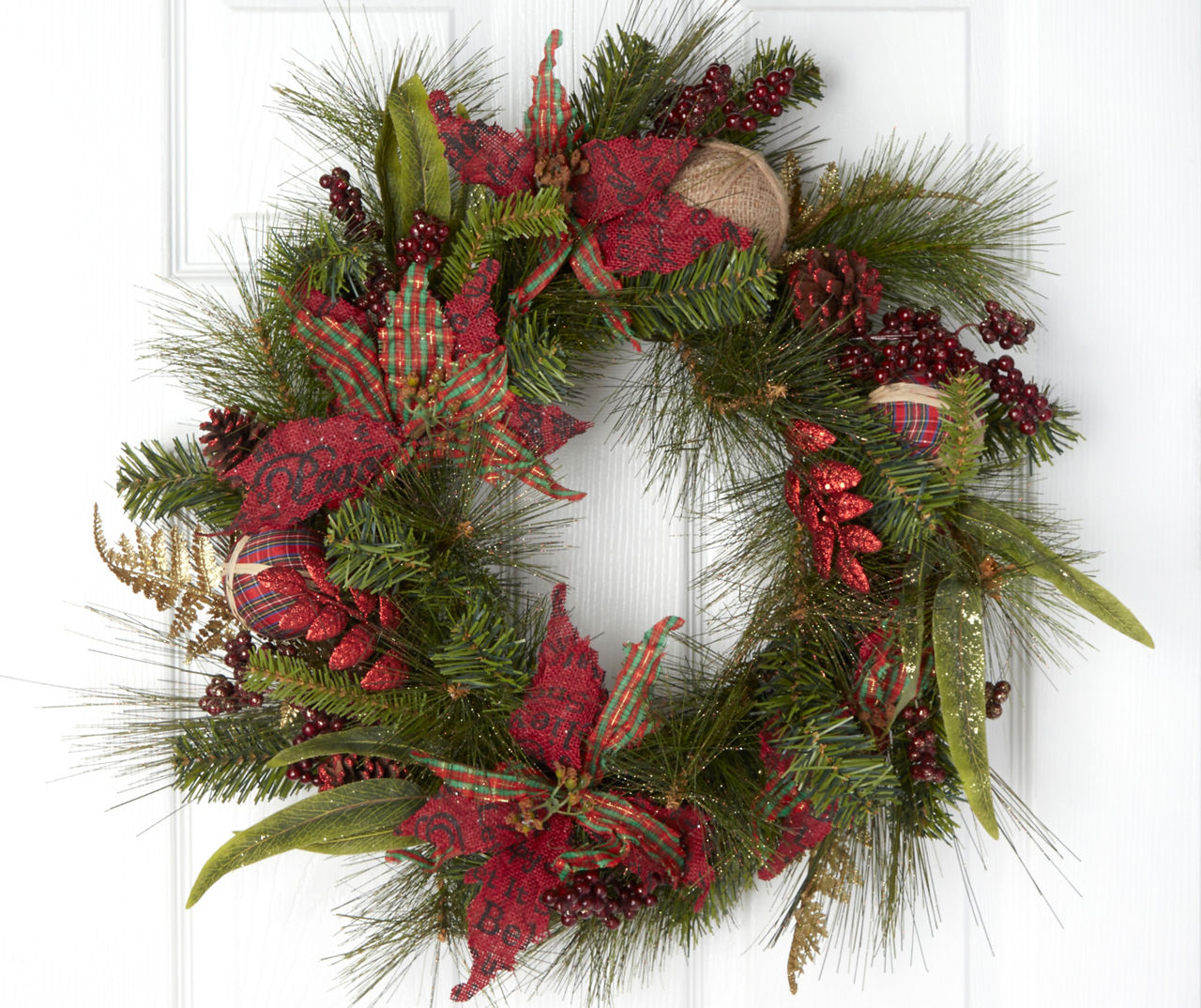 Winter Wonder Lane Red Plaid Wreath with Bows & Berries, (24