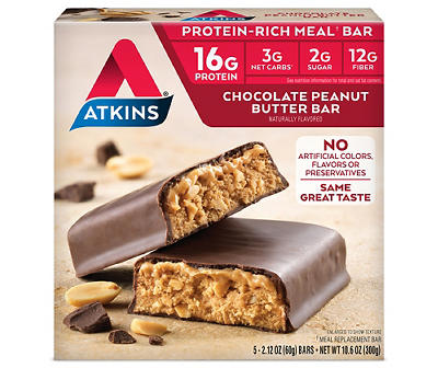 Atkins Chocolate Peanut Protein-Rich Meal Bar 5- 2.12 oz. (60g) Box