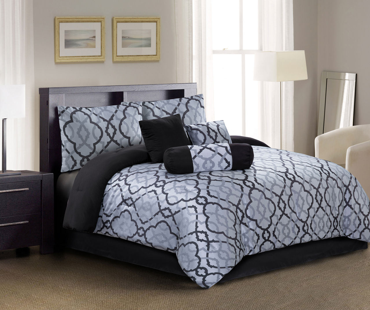 4-Piece Quatrefoil Sheet Set, King / Grey/White