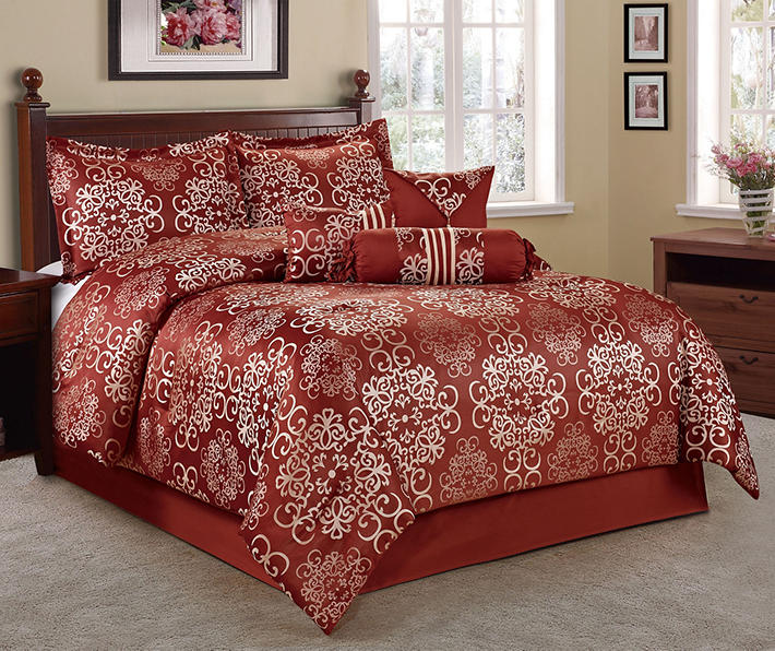 Living Colors Jacquard Red Medallion 7-Piece Comforter Sets