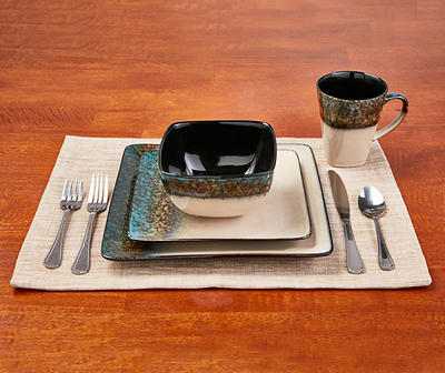 Green & Teal Square Dip-Dye 16-Piece Dinnerware Set