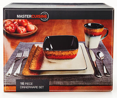 Red & Gold Square Dip-Dye 16-Piece Dinnerware Set