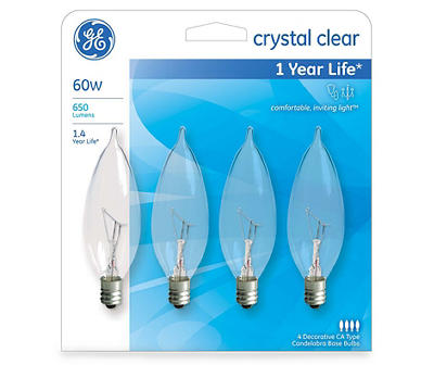 60-Watt Clear Bent Tip Decorative Light Bulbs, 4-Pack
