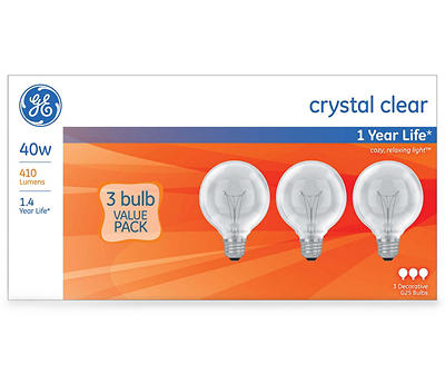 40-Watt Crystal Clear G25 Globe Light Bulbs, 3-Pack