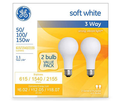50/100/150-Watt Soft White A21 3-Way Light Bulbs, 2-Pack