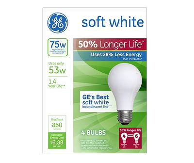 53-Watt Soft White Longer Life Light Bulbs, 4-Pack