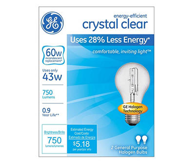 43-Watt Clear Energy Efficient Light Bulbs, 2-Pack