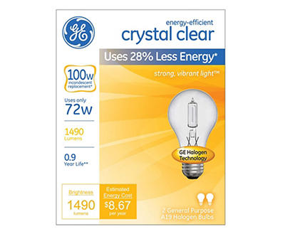 72-Watt Clear Energy-Efficient Light Bulbs, 2-Pack