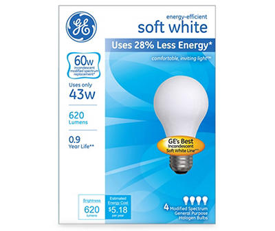 43-Watt Soft White Energy-Efficient Light Bulbs, 4-Pack