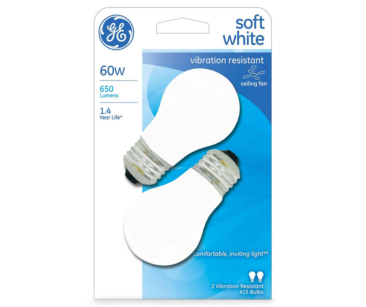 GE 60Watt Soft White Ceiling Fan Light Bulb, 2Pack Big Lots