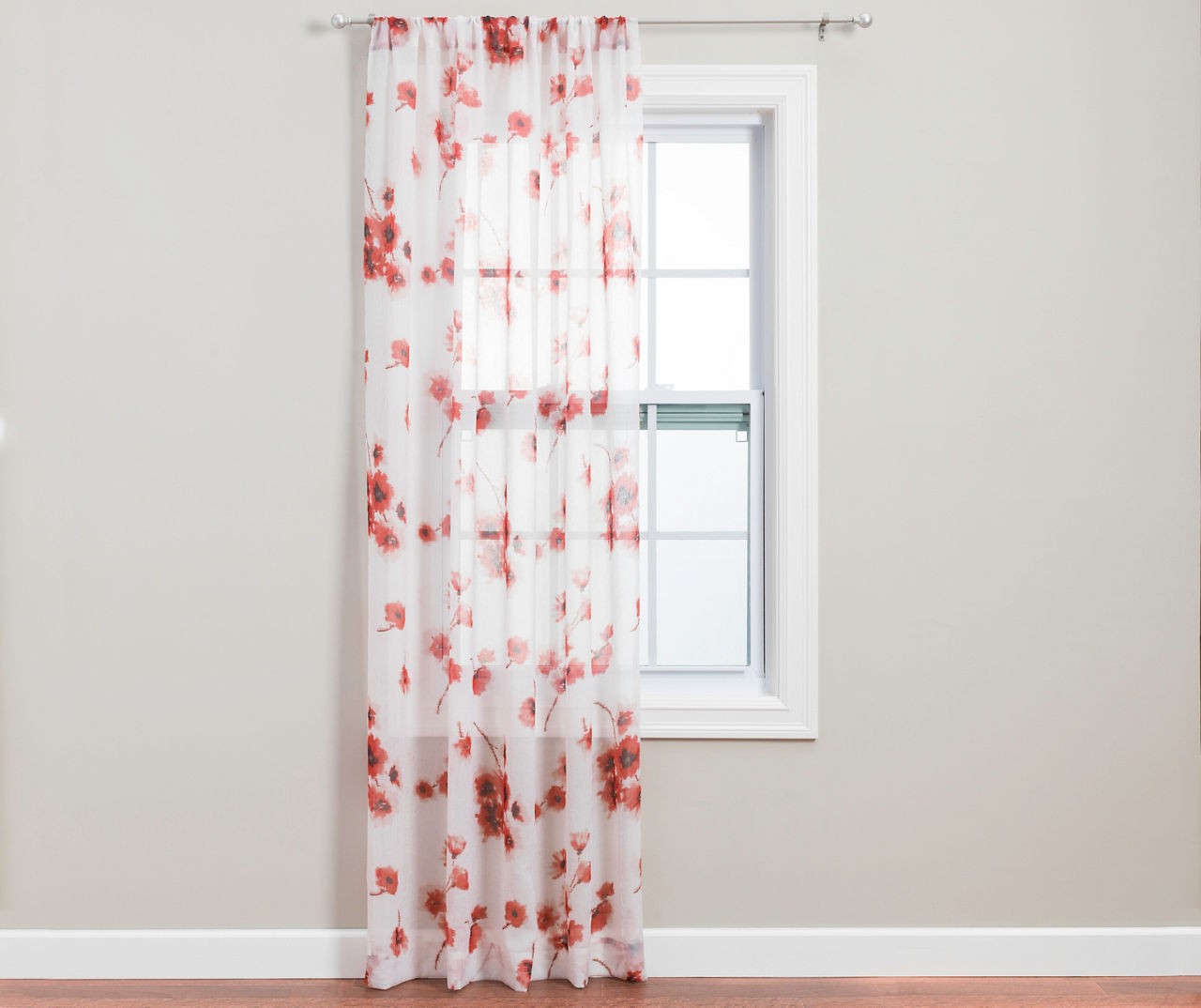 No. 918 Coral Floral Crushed Voile Sheer Curtain Panel, (84") Big Lots