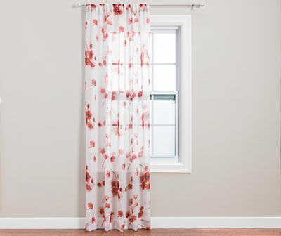 Coral Floral Crushed Voile Sheer Curtain Panel, (84")