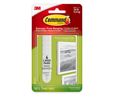 Command White Large Picture Hanging Strips, 6-Pairs