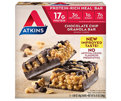 Atkins Meal Bar, Chocolate Chip Granola, 5 Count