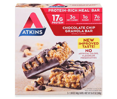 Atkins Chocolate Chip Granola Protein Meal Bars 5 ct Box