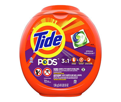 Tide PODS Liquid Laundry Detergent Pacs, Spring Meadow, 72 count