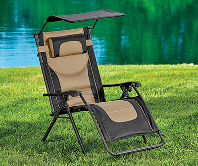 Black & Tan Oversize Padded Zero Gravity Chair with Canopy