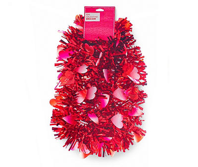Red & Pink Ombre Heart Tinsel Garland, (10')