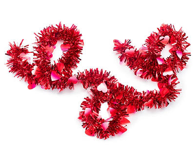Red & Pink Ombre Heart Tinsel Garland, (10')