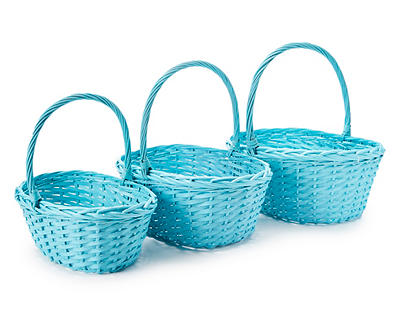 Medium Blue Glitter Wicker Easter Basket
