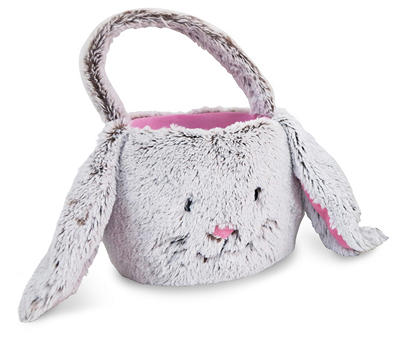 Gray Plush Bunny Easter Basket