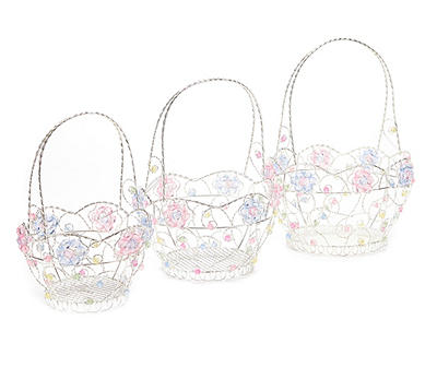 Small Round Metal Flower Easter Basket