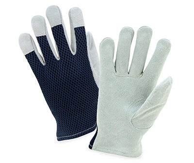 Blue Breathable Back Leather Driver Gloves 