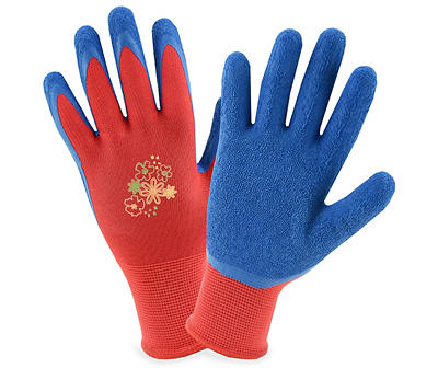 Women's Red & Blue Flex Latex Coated Seamless Knit Gloves