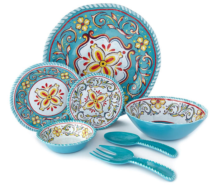 Turquoise Patterned Medallion Melamine Collection 