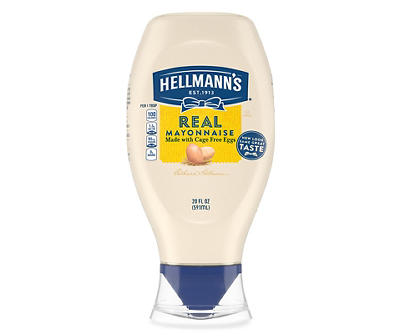 Hellmann's Real Mayonnaise For a Rich Creamy Condiment Real Mayo Squeeze Bottle Made With 100% Cage-Free Eggs 20 oz
