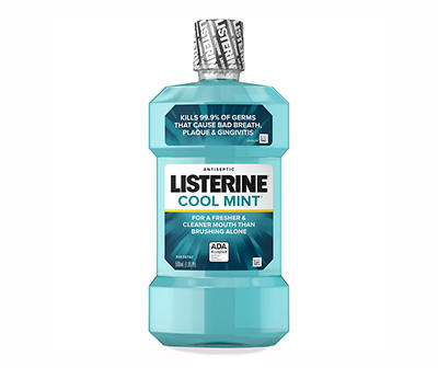 Listerine Cool Mint Antiseptic Mouthwash, Daily Oral Rinse Kills 99% of Germs that Cause Bad Breath, Plaque and Gingivitis for a Fresher, Cleaner Mouth, Cool Mint Flavor, 500 mL
