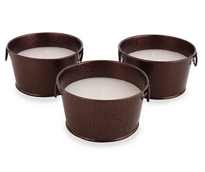 3pk Citronella Candle in bronzed metal bucket 3.5oz per candle