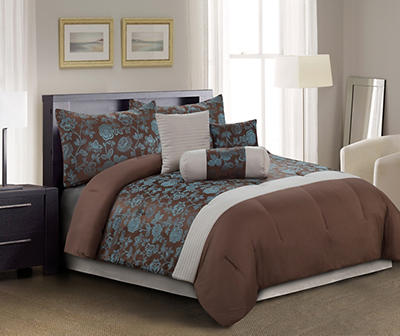 Living Colors Annalise Jacquard Chocolate and Turquoise 7-Piece Comforter Sets