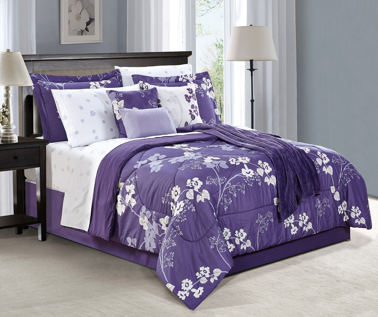 Living Colors Milly Purple Floral King 12-Piece Comforter Set | Big Lots