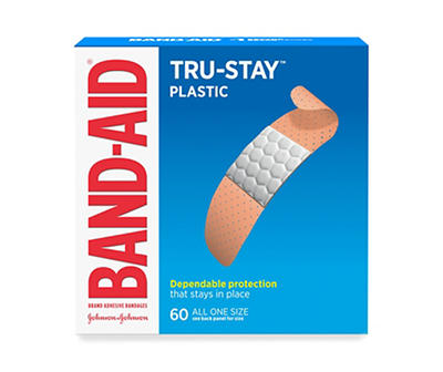 Tru-Stay Plastic Strips Adhesive Bandages, All One Size, 60 ct