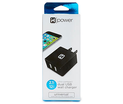 Black Ultra Compact Dual USB Universal Wall Charger