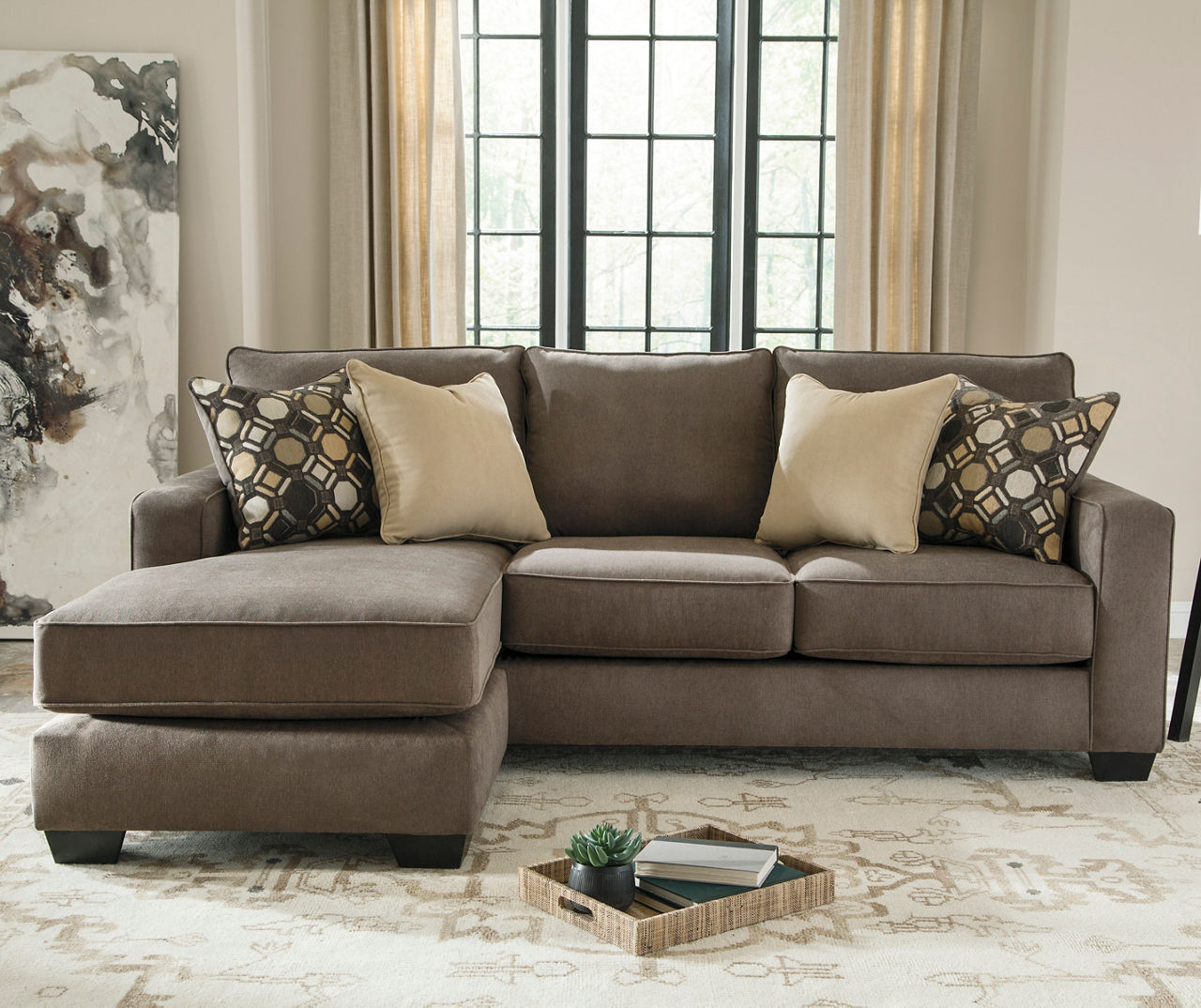 Taupe Farmhouse Cottage Sofa with Throw Pillows - Soul & Lane