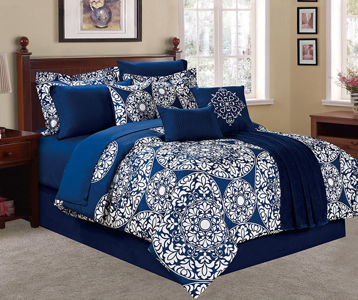 Living Colors Suzani Navy & White 12-Piece Comforter Sets