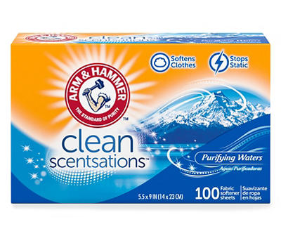 Arm & Hammer Clean Scentsations Purifying Waters Fabric Softener Sheets 100 ct Box