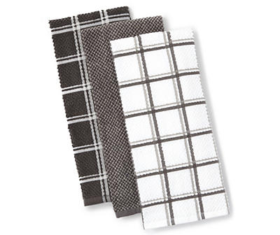 Black & Gray Plaid Kitchen Towels, 3-Pack