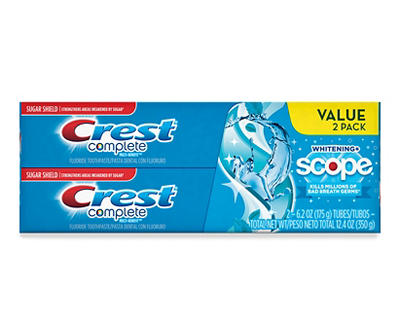 Crest Complete Whitening + Scope Toothpaste, Peppermint 2-6.2 oz.