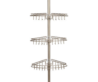 Satin Nickel 3-Basket Pole Shower Caddy