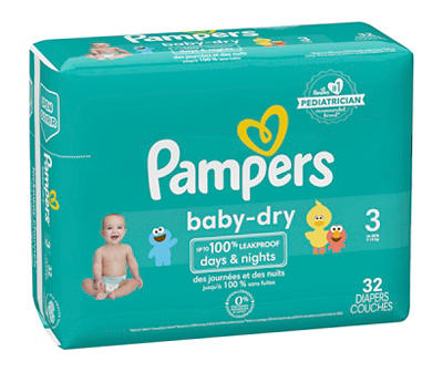 Baby-Dry Diapers, Size 3, 32-Count