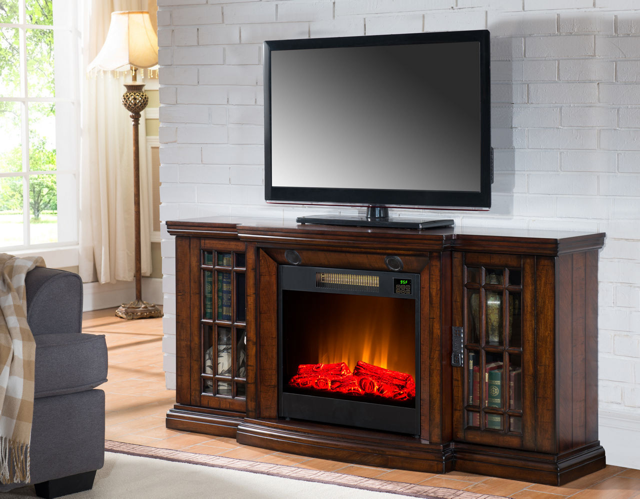 Tv stand with electric deals fireplace big lots