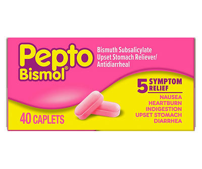 Pepto Bismol Caplets for Nausea, Heartburn, Indigestion, Upset Stomach, and Diarrhea 40 ct
