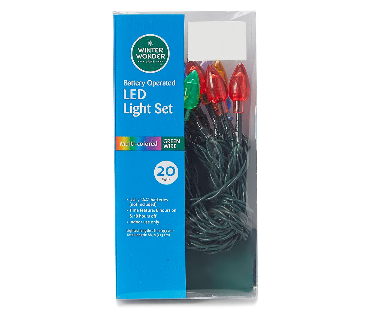 Wintergreen 19258 20 Battery Operated Blue 5mm LED Lights, Green Wire