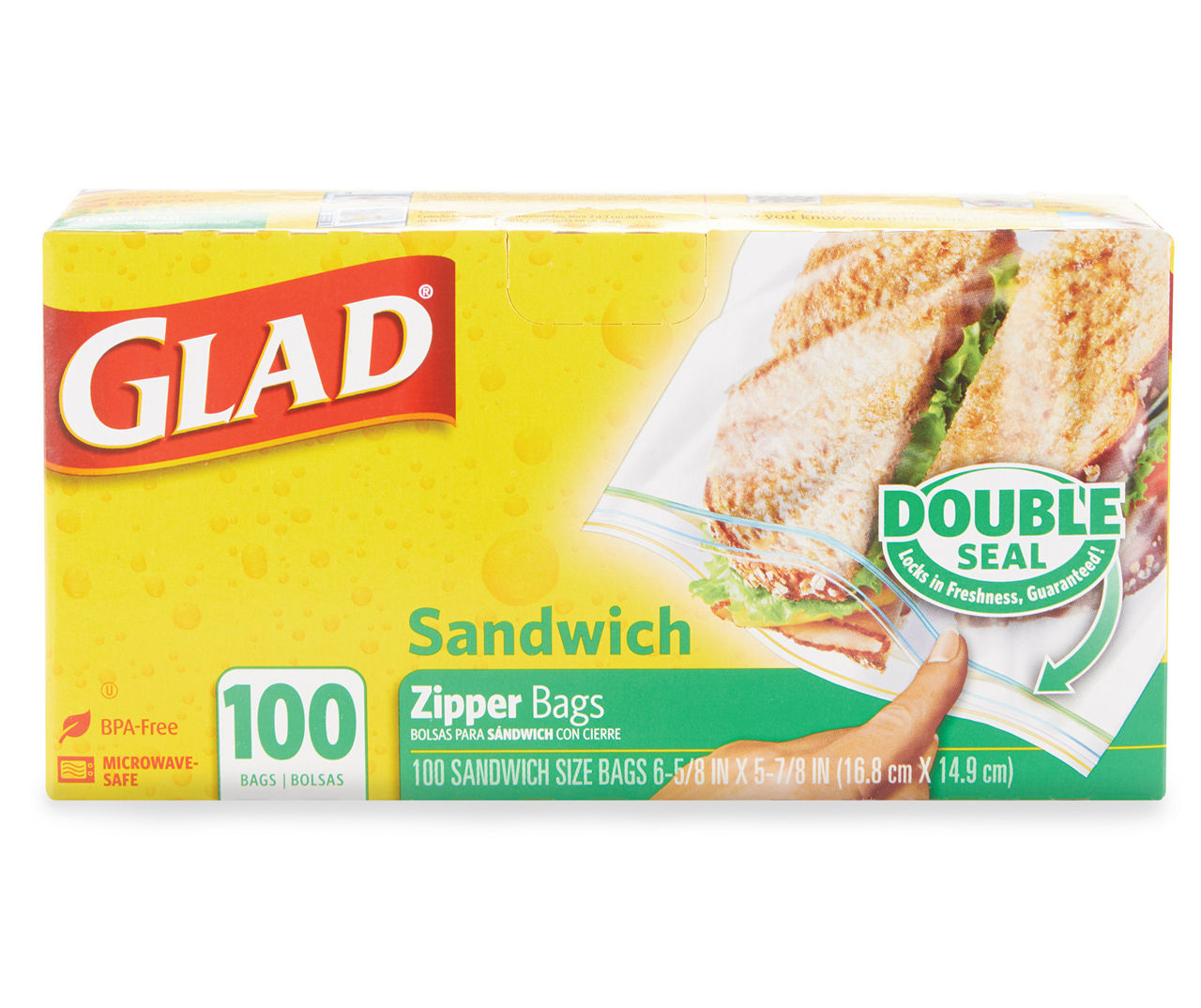 Glad Zipper Bags, Sandwich 100 Ea