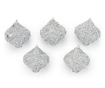 Silver Glitter Onion-Shaped 5-Piece Ornament Set