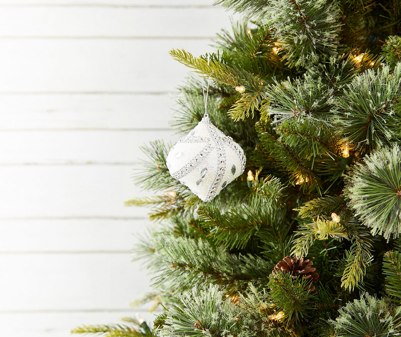 White Gem & Glitter Onion-Shaped 5-Piece Ornament Set