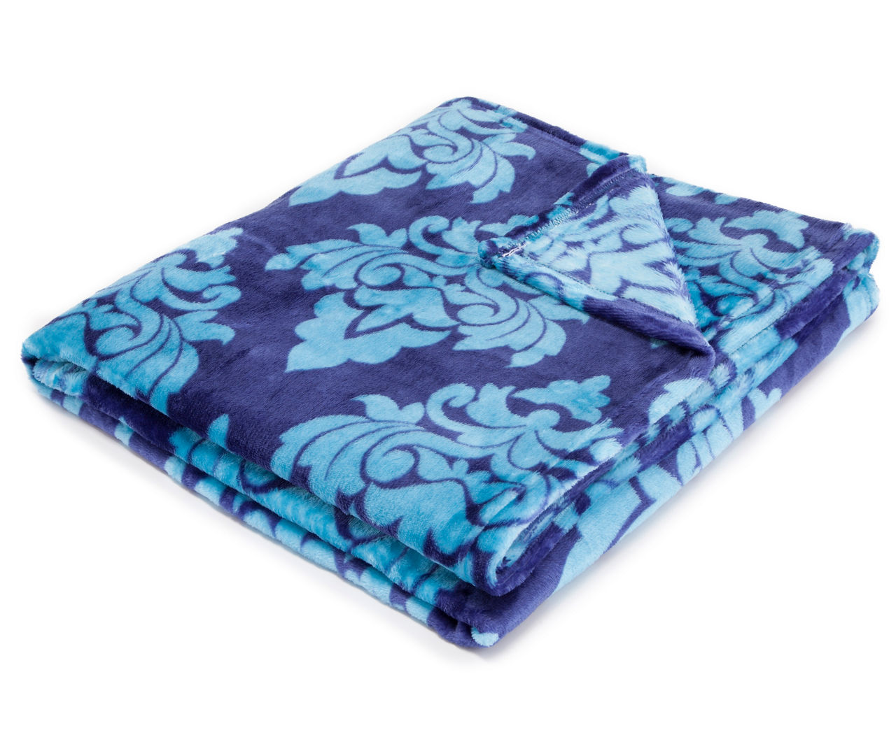 Living Colors Navy & Light Blue Damask Plush Velvet Throw Big Lots